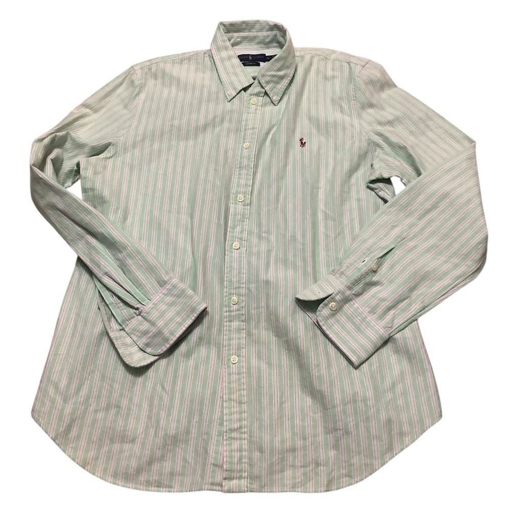 Men's polo Ralph Lauren Green and pink  Striped long Shirt button up